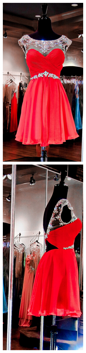 Red Homecoming Dress,Necklace Line Homecoming Dress,Homecoming Dresses