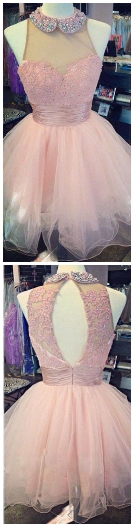 Cute Homecoming Dress,Pink Homecoming Dresses,Open Back Homecoming Dresses,Organza Homecoming