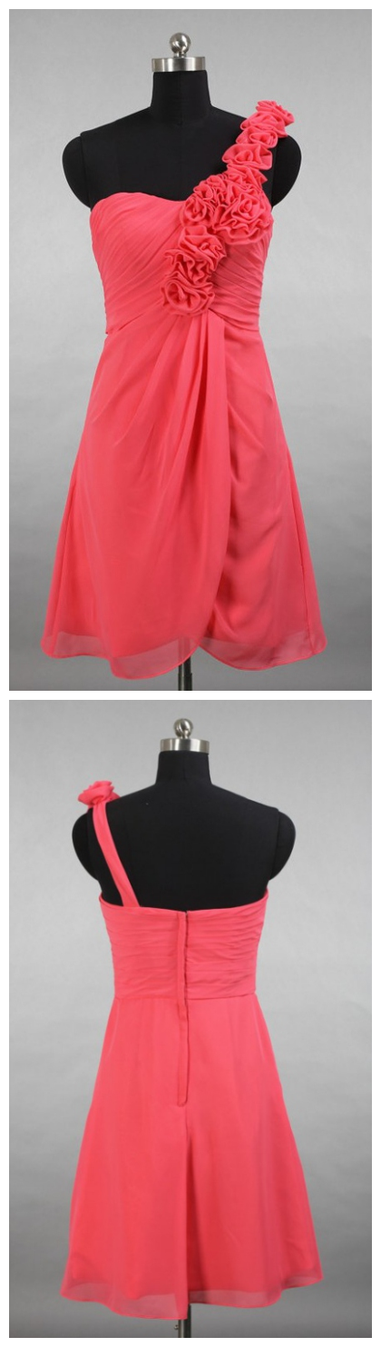 Short Chiffon Homecoming Dress Custom Made, Sleeveless One-shoulder Short/mini Chiffon Zipper Dresses