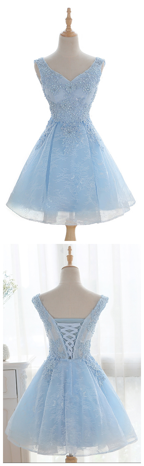 A-line V-neck Short Mini Tulle Short Prom Dress Homecoming Dresses