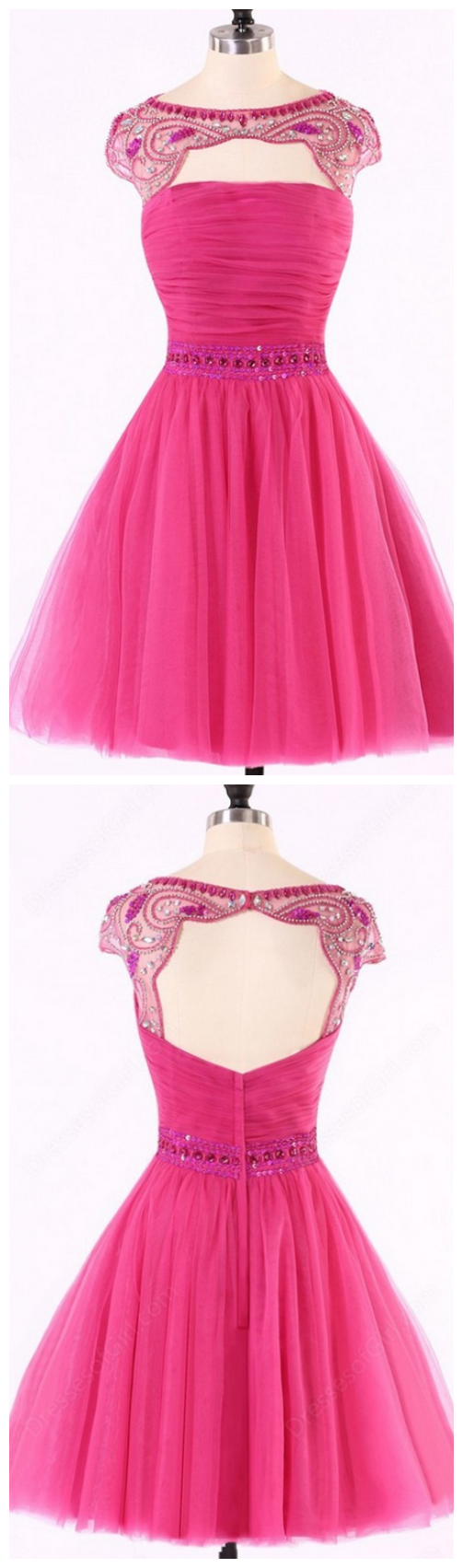 Backless Homecoming Dress, Sexy Pink Homecoming Dress, Tulle Homecoming Dress, Sexy Homecoming Dress