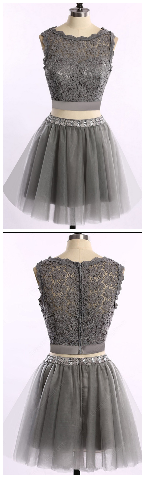 Grey Tulle Homecoming Dress,two Piece Homecoming Dresses