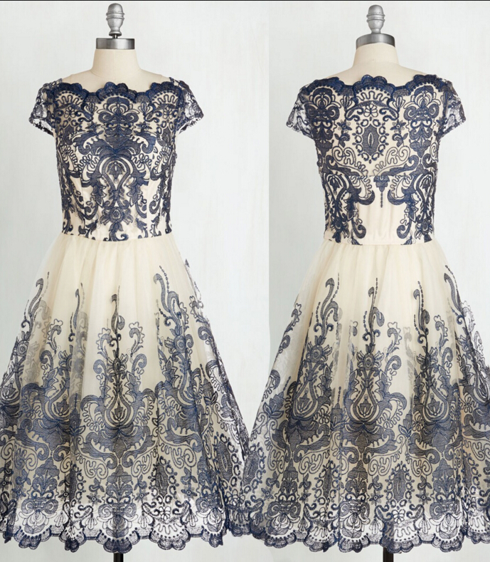 Vintage Lace Homecoming Dress,knee Length Homecoming Dresses