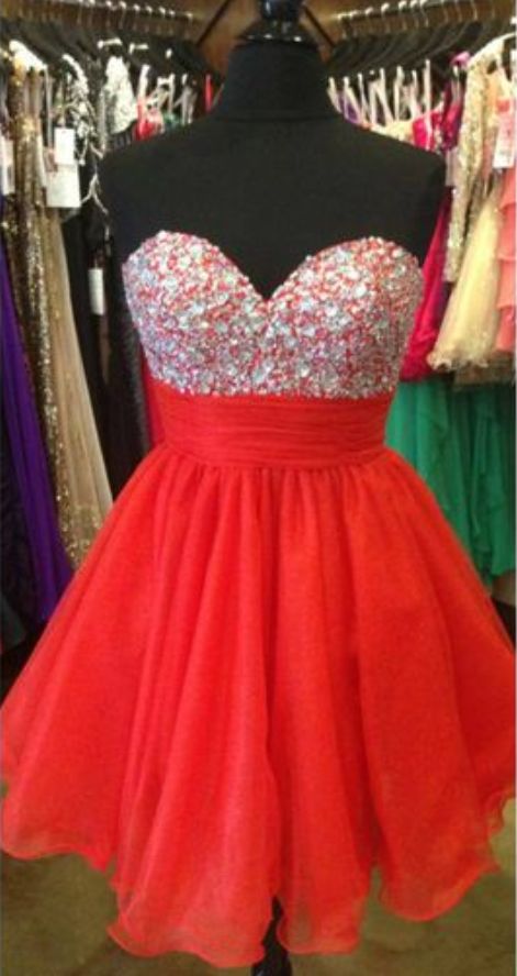 Red A-line Homecoming Dress,tulle Homecoming Dresses