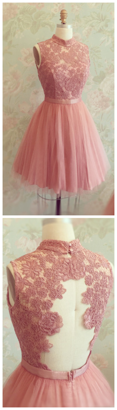 High Neck Homecoming Dress,lace Tulle Homecoming Dresses