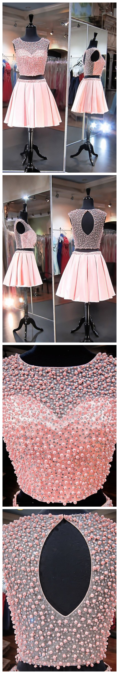Homecoming Dress,ever Pretty Pink Two Piece Pearl Beaded Homecoming Dresses Prom Dress Short
