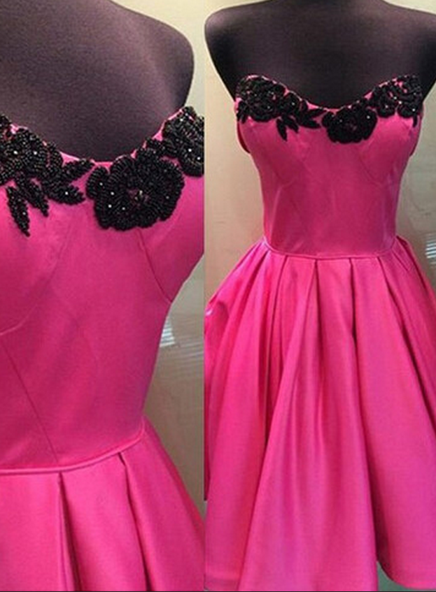Sweetheart Pink Homecoming Dress, Black Knee-length Homecoming Dresses,prom Gowns