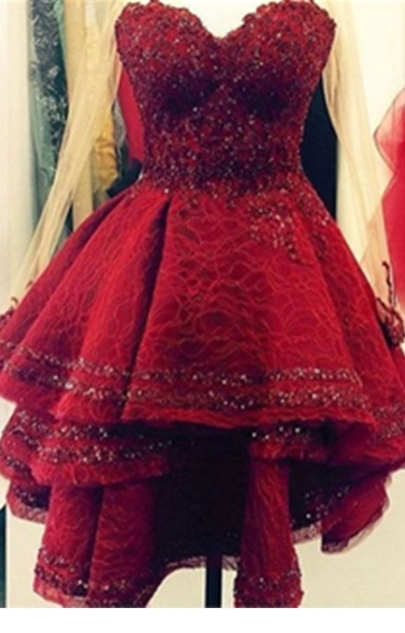 Burgundy Lace Sweetheart Homecoming Dresses,a-line Gorgeous Party Dresses,homecoming Dress