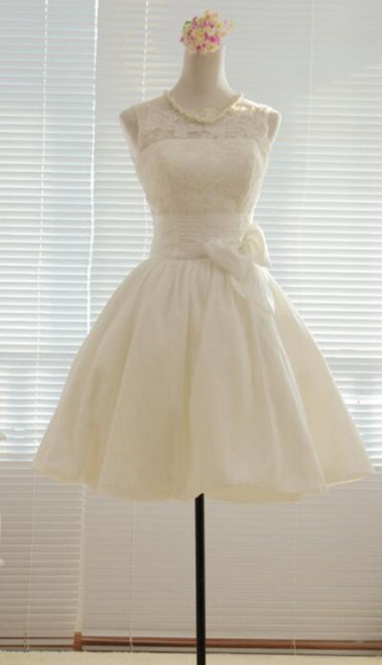 Lovely White Satin And Lace Short Bridesmaid Dresses, White Formal ...