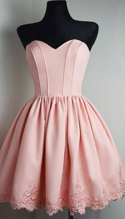 Simple Homecoming Dresses,pink Homecoming Dress,lace Homecoming Dress,short Homecoming Dress,strapless Homecoming Dress