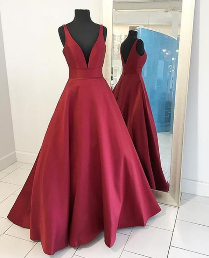 Sexy Burgundy Prom Dresses, Red Formal Dresses Long, Prom Dress 2017, V Neck Long Prom Dress, Red Evening Dress, Simple Charming Prom Dress