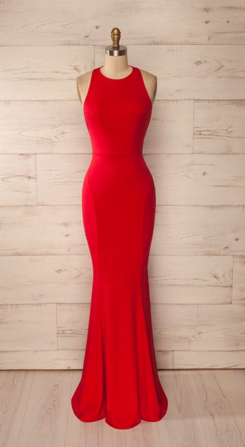 Red Fitted Halter Maxi Dress, Red Prom Dress, Sexy Prom Dress, Backless Evening Dress, Formal Dress For Woman
