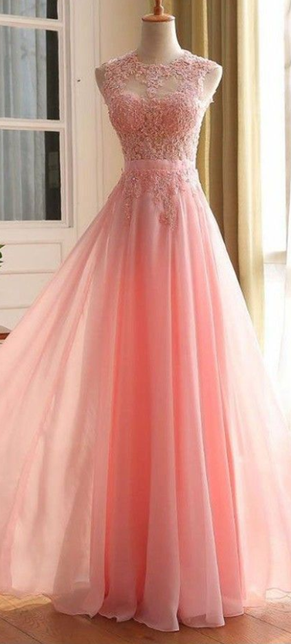 Prom Dresses 2017,lace Appliques Prom Dresses, Floor Length Prom Dress, Formal Dresses, A-line Sleeveless Zipper Back Chiffon Lace Prom Dresses