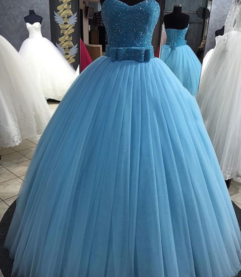 Prom Dress,modest Prom Dress,sparkly Sequin Beaded Sweetheart Bow Sashes Tulle Ball Gown Quinceanera Dresses
