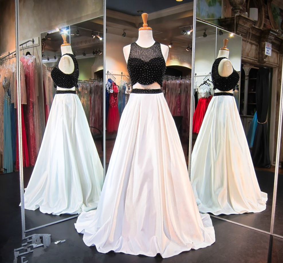 Prom Dresses,prom Dress,sweep-train Beads Two-piece Newest A-line Sleeveless Evening Dress