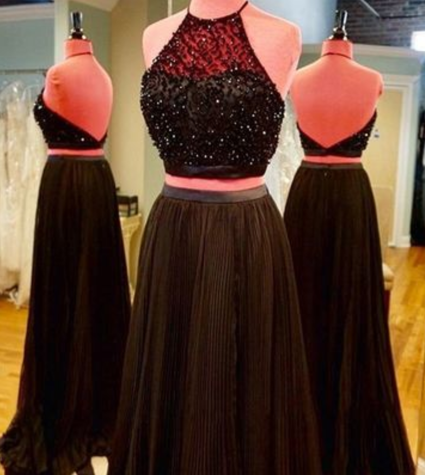 Black Prom Dresses,black Prom Dresses,sexy Prom Dress,2 Pieces Prom Gown,backless Evening Gowns