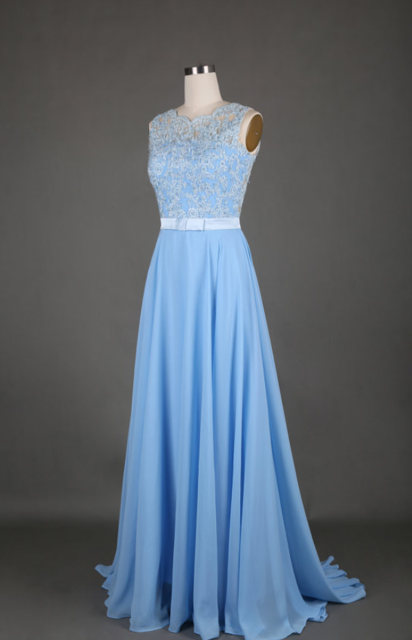 Lace Prom Dresses,light Sky Blue Prom Dress,modest Prom Gown,a Line Prom Gown,lace Evening Dress,chiffon Evening Gowns,lace Party Gowns