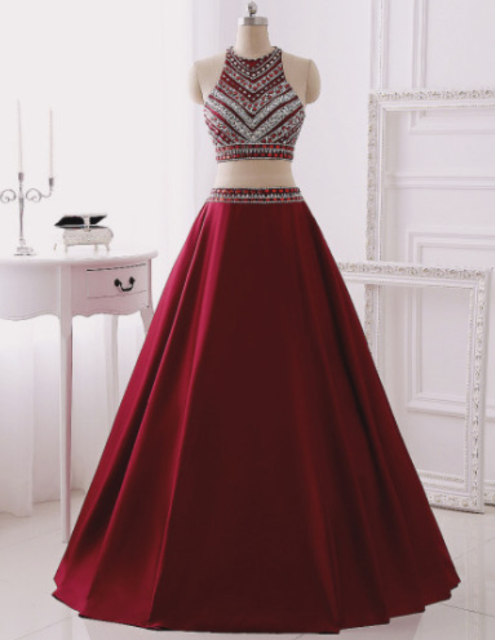 red sparkly two piece prom dress Two Piece Red Sleeve Prom Dress Two-piece Beaded Scarlet Red Lace Mermaid  Prom Gown Promfy