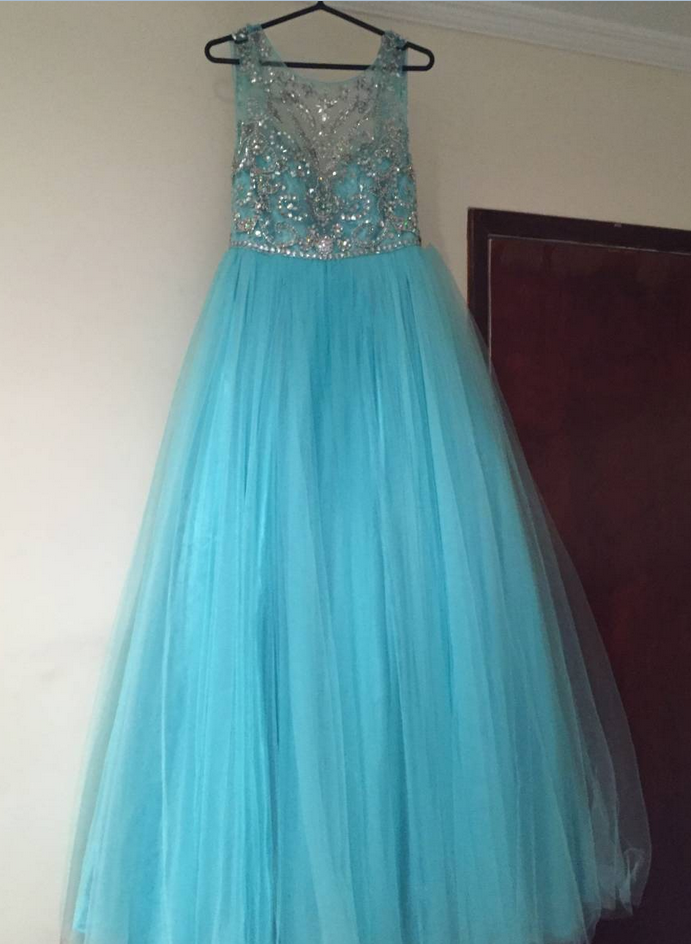 Blue Prom Dresses,tulle Prom Dress,modest Prom Gown,silver Beaded Prom Gown,princess Evening Dress,ball Gown Evening Gowns,beaded Party Gowns