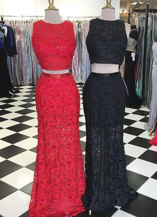 2 Piece Prom Gown,two Piece Prom Dresses,red Evening Gowns,2 Pieces Party Dresses,lace Evening Gowns,formal Dress For Teens