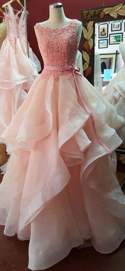 Prom Dresses,princess Prom Dress,ball Gown Prom Gown,pink Prom Gown,elegant Evening Dress,evening Gowns,2016 Party Gowns With Lace