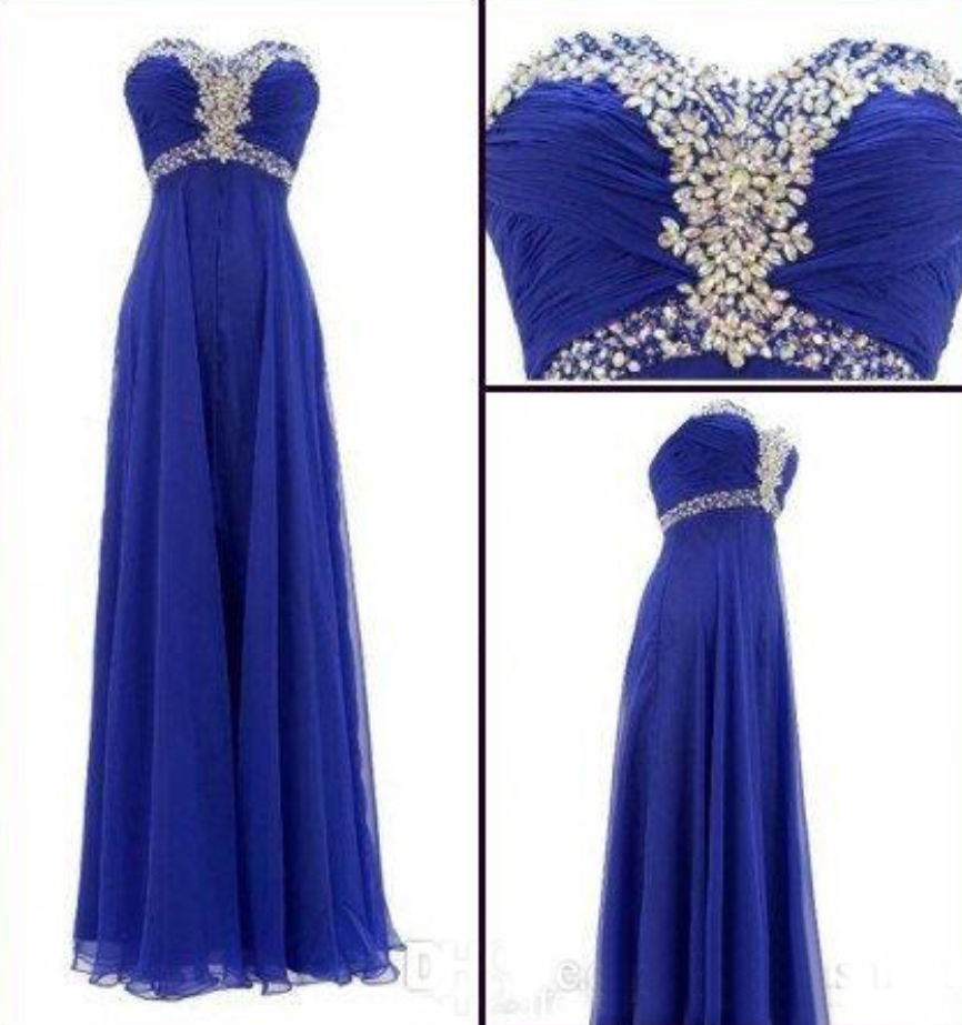 Custom Made Royal Blue Sweet Heart Neckline Embellished With Crystal Beading Long Chiffondress, Prom Dresses, Wedding Dress