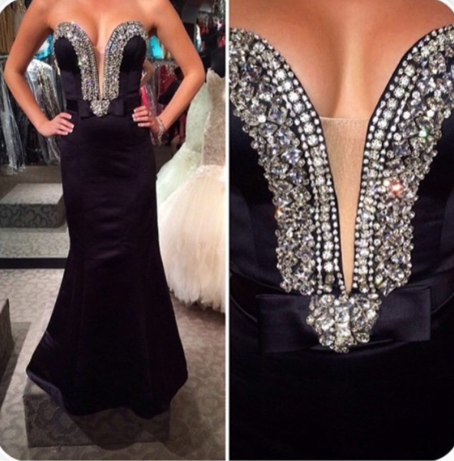 Mermaid Prom Dresses,sweetheart Prom Dress,beaded Prom Gown,black Prom Gowns,elegant Evening Dress,sparkle Evening Gowns,2016 Evening