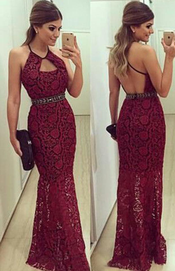 Burgundy Prom Dresses,backless Prom Dress,lace Prom Dress,wine Red Prom Dresses,2016 Formal Gown,open Back Evening Gowns,open Backs Party