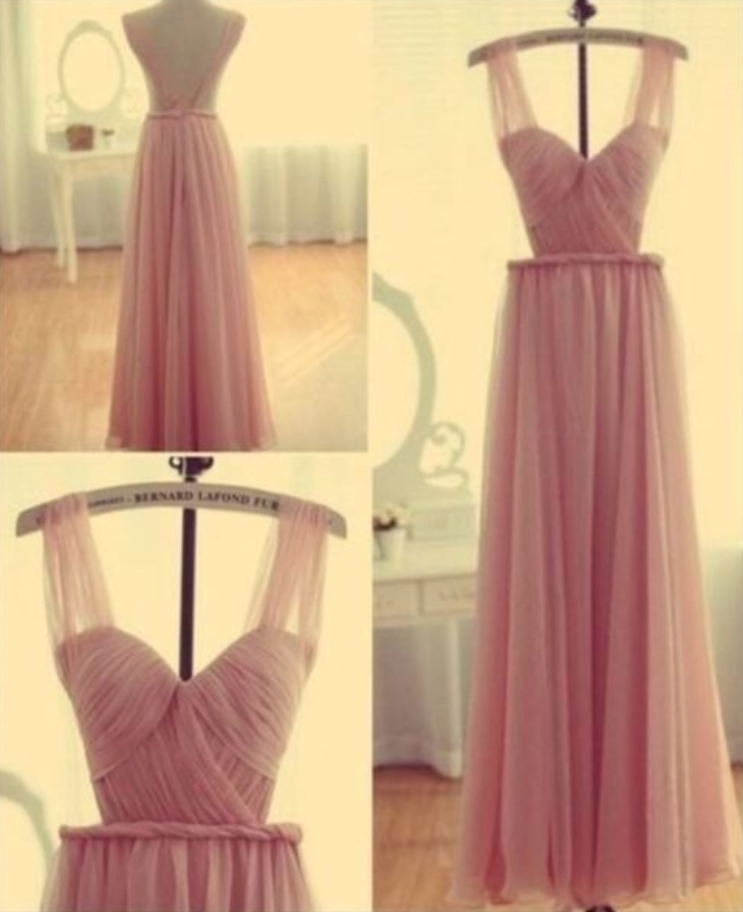 Pink Bridesmaid Gown,backless Prom Dresses,chiffon Prom Gown,simple Bridesmaid Dress, Evening Dresses,fall Wedding Gowns,straps Bridesmaid