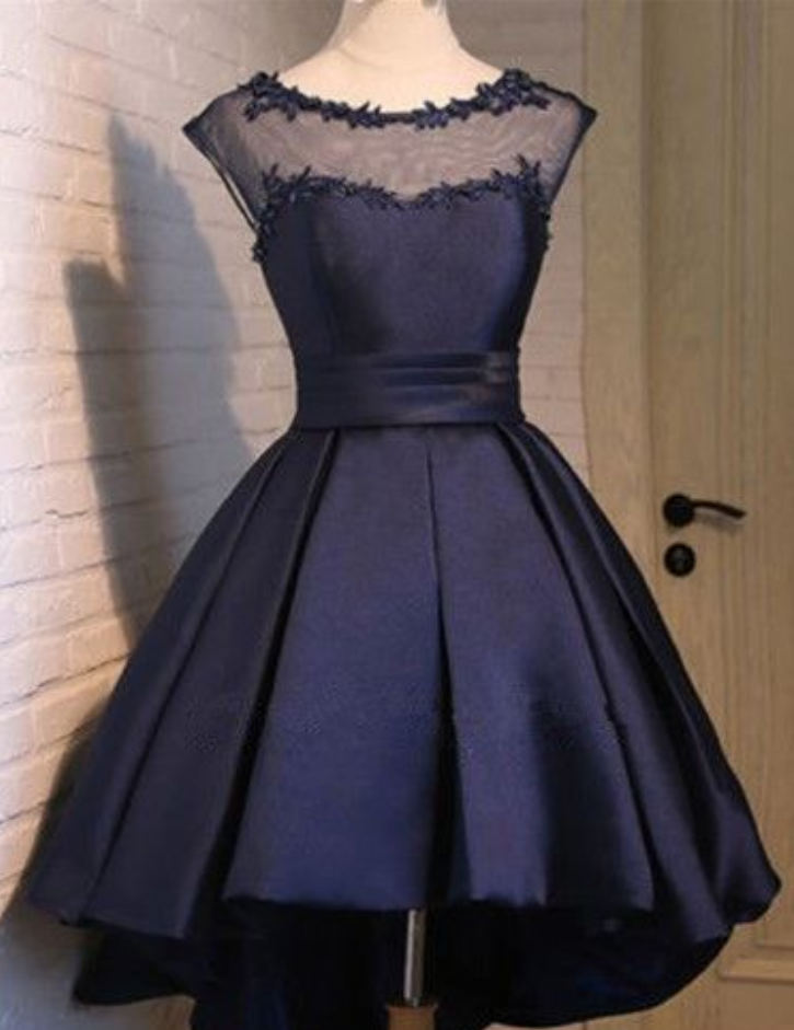 Short Ball Gown Navy Blue Homecoming Dress Satin Homecoming Dress Sweet 16 Birthday Party Gowns