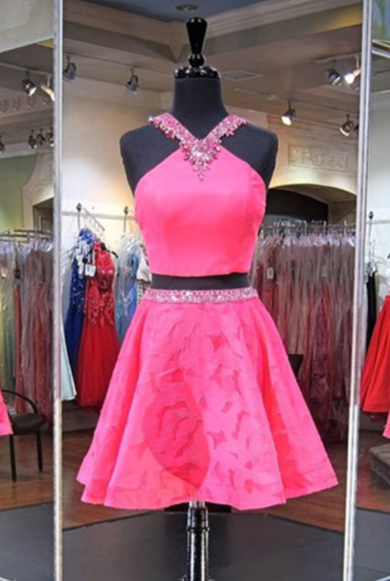 Homecoming Dress,2 Piece Homecoming Dresses,pink Sweet 16 Dress,homecoming Dress,2 Pieces Cocktail Dress,two Pieces Evening Gowns