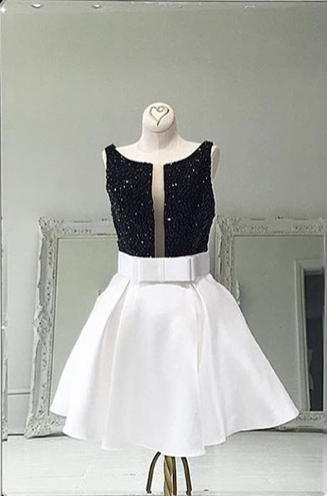 White Homecoming Dress,short Prom Dress 2017,bow Dress,sequins Homecoming Dress,sparkly Homecoming Dress,satin Dresses