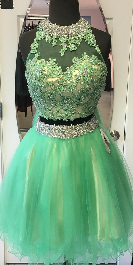 Homecoming Dress,two Piece Homecoming Dresses,short Prom Dresses,semi Formal Dress,green Cocktail Dress