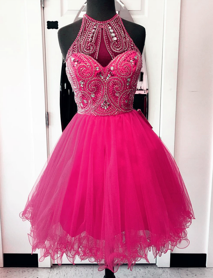 Homecoming Dress,high Neck Homecoming Dresses, Pink Prom Dresses,chic Party Dress,women's Cocktail Dress