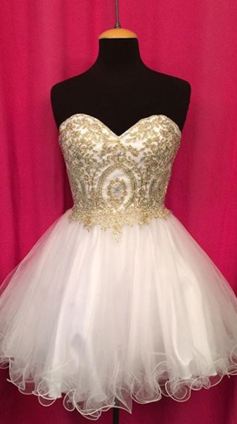 Homecoming Dress,gold Lace Appliques Sweetheart Homecoming Dress 2017