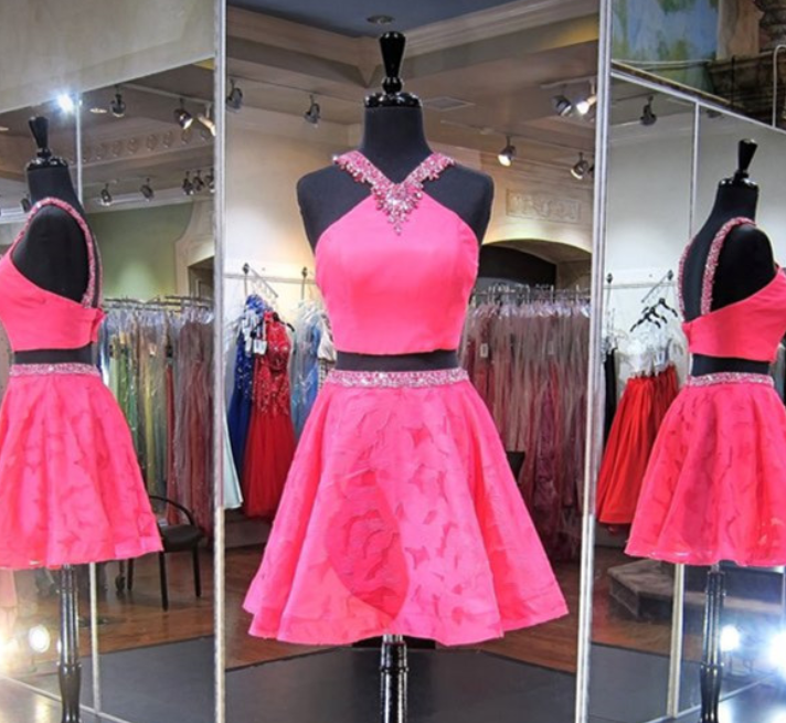 Homecoming Dress,2 Piece Homecoming Dresses,pink Sweet 16 Dress,homecoming Dress,2 Pieces Cocktail Dress,two Pieces Evening Gowns
