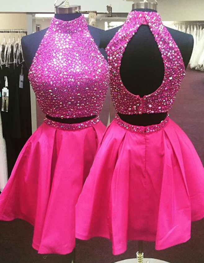  Homecoming Dress,2 Piece Homecoming Dresses,Pink Sweet 16 Dress,Homecoming Dress,2 pieces Cocktail Dress,Two Pieces Evening Gowns