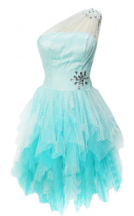 Cute A-line One-shoulder Light Blue Tulle Homecoming Dress With Beads