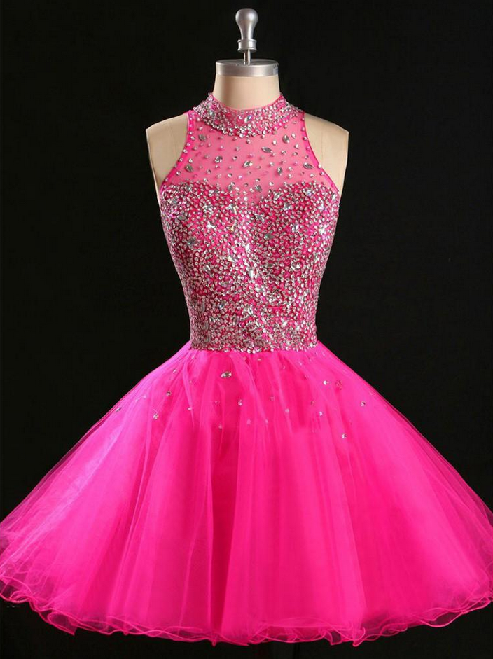 Tulle Homecoming Dress,pink Homecoming Dress,cute Homecoming Dress,2015 Fashion Homecoming Dress,short Prom Dress,pink Homecoming Gowns,beaded