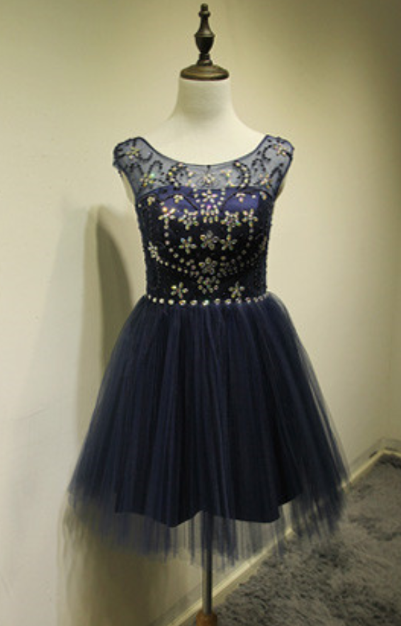 Homecoming Dress,tulle Homecoming Dress,cute Homecoming Dress,tulle Homecoming Dress,short Prom Dress,navy Blue Homecoming Gowns,beaded Sweet 16