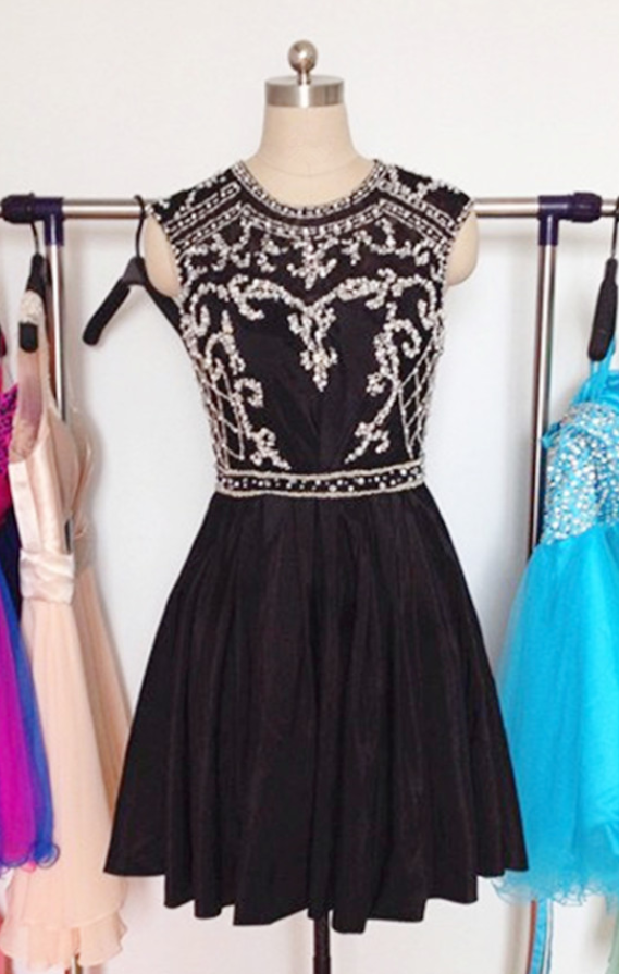 Black Homecoming Dress,short Prom Gown,chiffon Homecoming Gowns,elegant A Line Beading Party Dress,short Prom Dresses