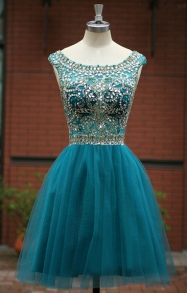 Blue Homecoming Dress,short Prom Gown,tulle Homecoming Gowns,a Line Beaded Party Dress, Elegant Prom Dresses