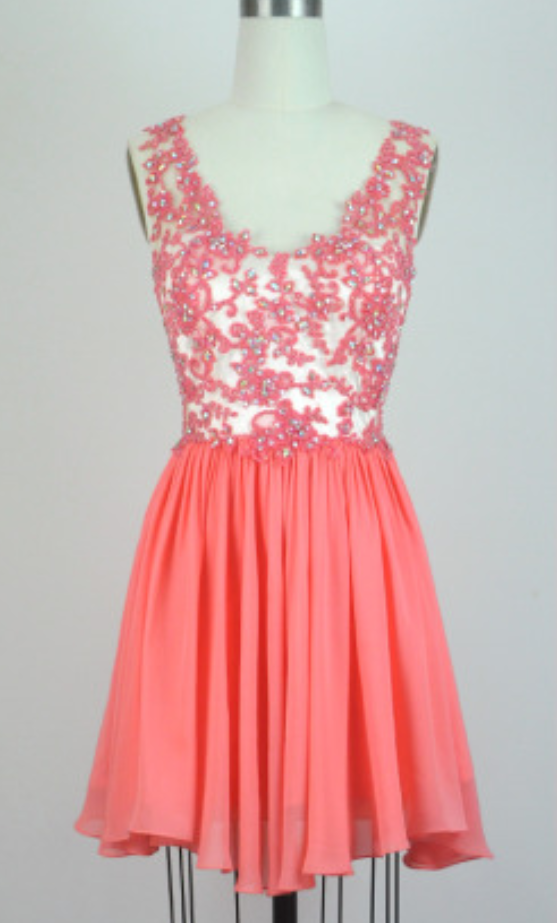 Coral Homecoming Dress,homecoming Dresses,lace Homecoming Gowns,short Prom Gown,coral Sweet 16 Dress,homecoming Dress,cocktail Dress,evening
