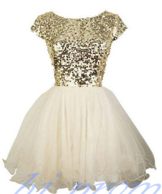 Ivory Homecoming Dress,sparkle Homecoming Dresses,sequined Homecoming Gowns,2015 Fashion Prom Gowns,sparkly Sweet 16 Dress,gold Sequin Homecoming