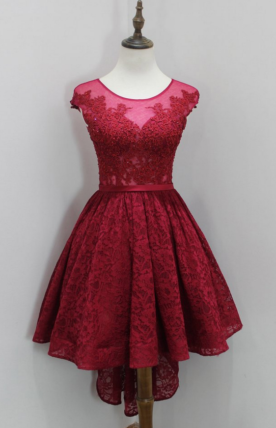 Pretty High Low Burgundy Long Prom Dresses, Wine Red High Low