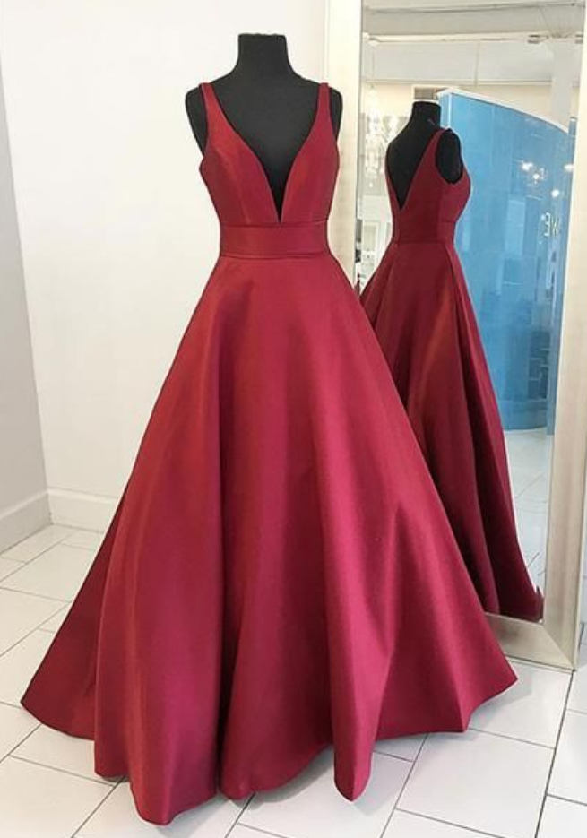 Sexy Burgundy Prom Dresses, Red Formal Dresses Long, Prom Dress 2017, V Neck Long Prom Dress, Red Evening Dress, Simple Charming Prom Dress