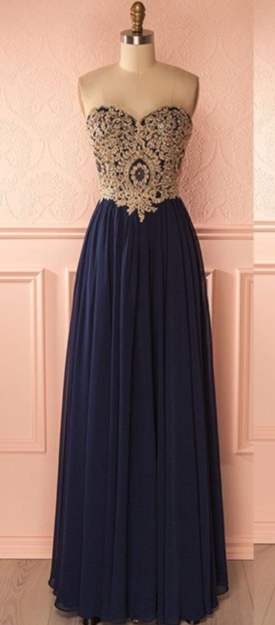 Lace Prom Dress, Navy Blue Long Prom Dress, Strapless Prom Gowns, Custom Made Prom Dress, Long Formal Evening Dress, Woman Formal Dresses