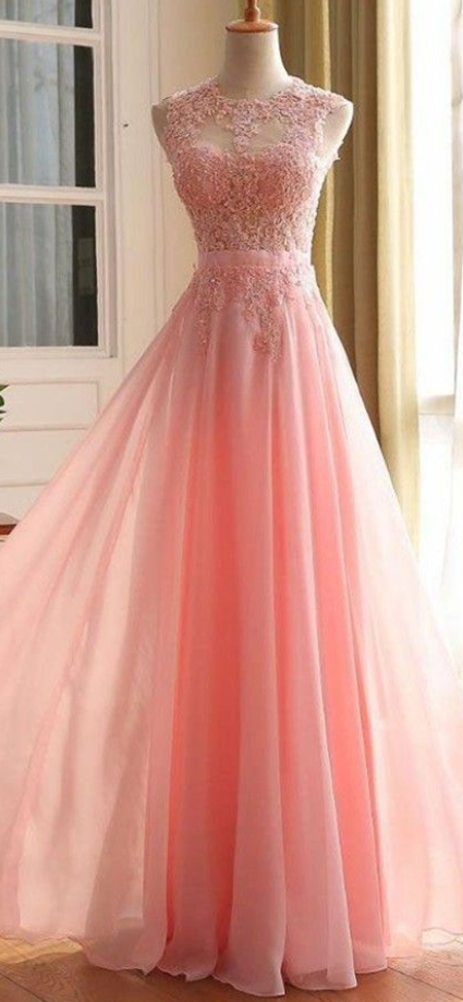 Prom Dresses 2017,lace Appliques Prom Dresses, Floor Length Prom Dress, Formal Dresses, A-line Sleeveless Zipper Back Chiffon Lace Prom Dresses