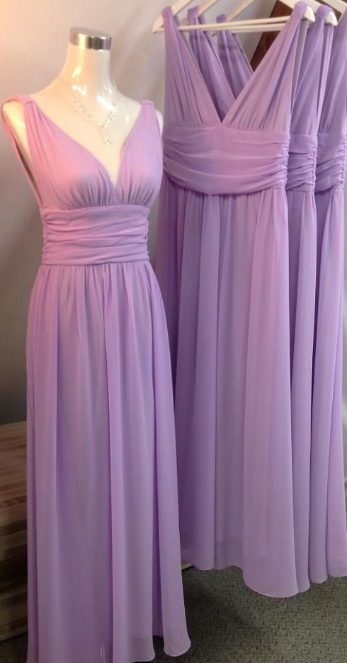 Lilac Bridesmaid Gown,pretty Prom Dresses,chiffon Prom Gown,simple Bridesmaid Dress, Bridesmaid Dresses,v Neck Bridesmaid Gowns For Brides