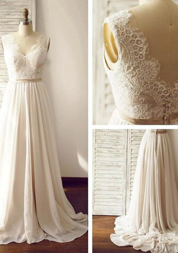 Wedding Dresses,wedding Gown,v-neck Sleeveless Open Back Wedding Dress With Lace Sash
